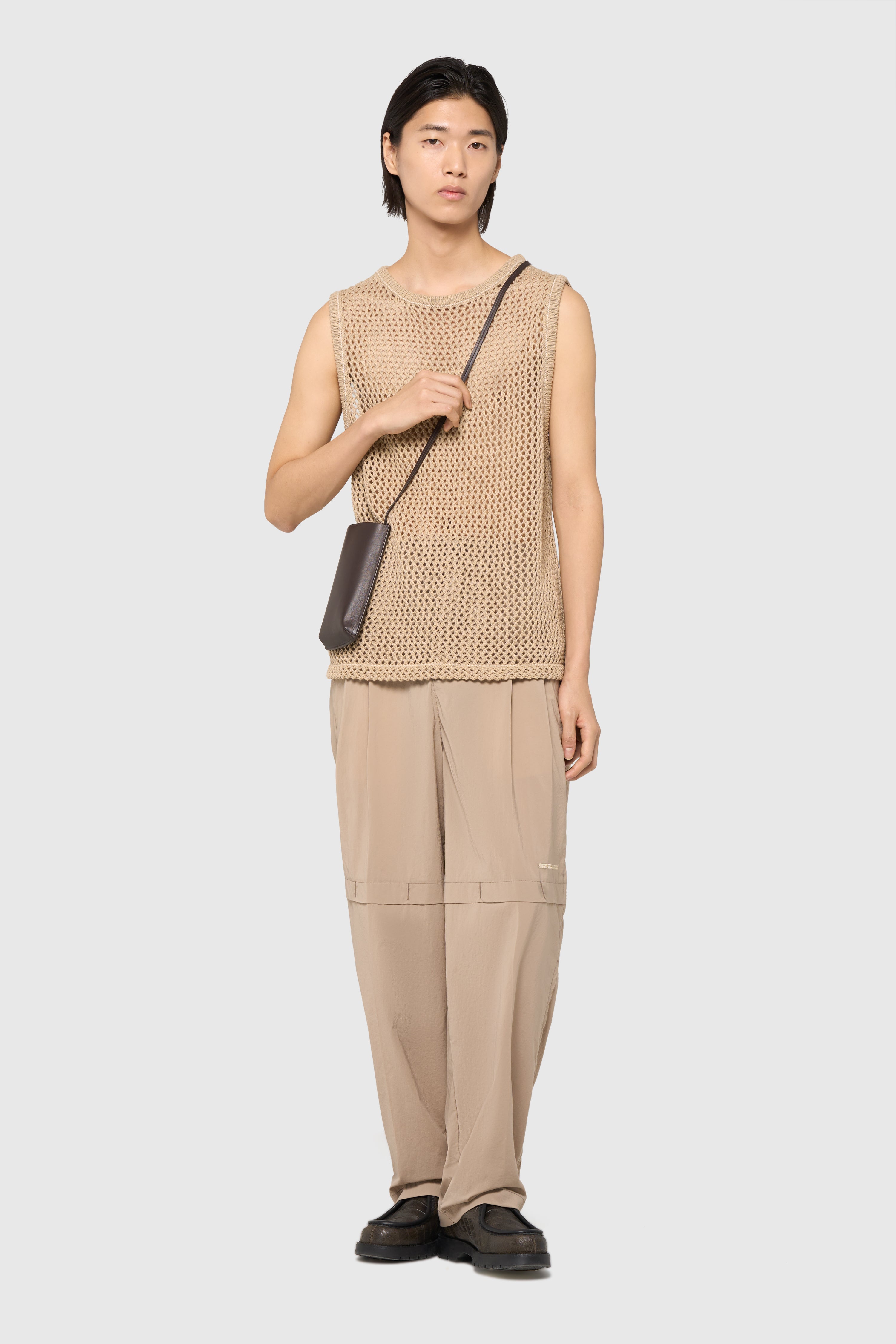 Sand pleated trousers
